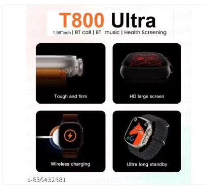 T800 Ultra Smartwatch – 1.96" BT Calling | Health Screening | Music Control | 2026 New Launch 🔥