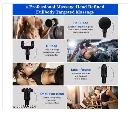 Deep Tissue Massage Gun – Pain Relief & Muscle Recovery Percussion Massager | 6 Speed, 4 Heads, Rechargeable & Quiet Motor